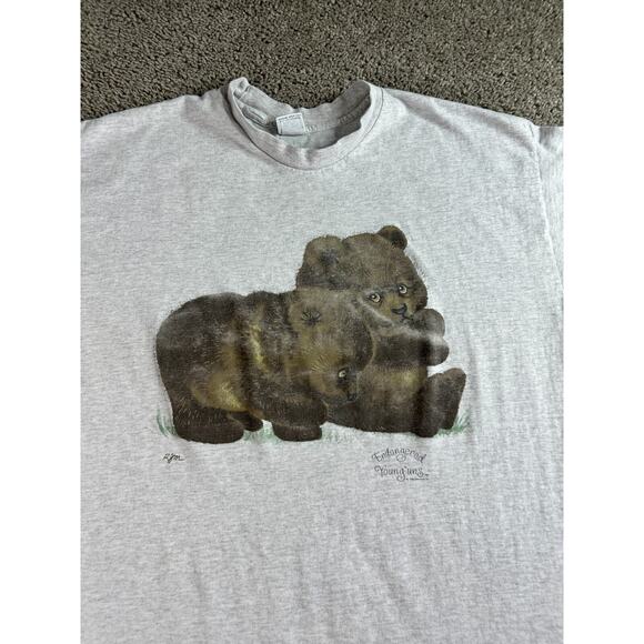 VINTAGE Endangered Species Shirt Womens OS Gray Bear Cups Young'uns Wildlife 90s - Picture 3 of 14